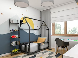 pokój dziecięcy z żółtym akcentem - Średni szary pokój dziecka dla dziecka dla chłopca dla dziewczynki, styl skandynawski - zdjęcie od wnetrzewdomu