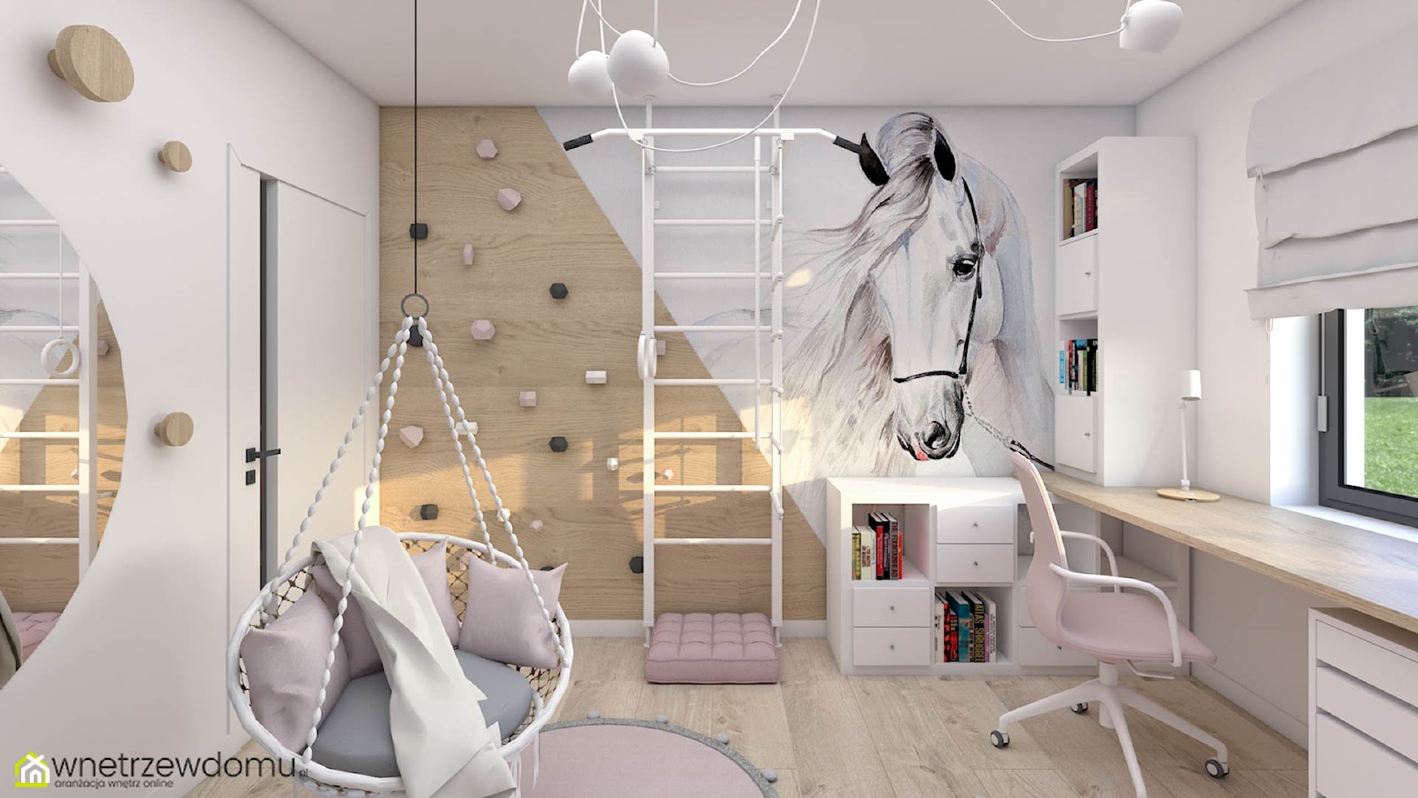 Pokój dla dziewczynki z tapetą z motywem konia - zdjęcie od wnetrzewdomu - Homebook