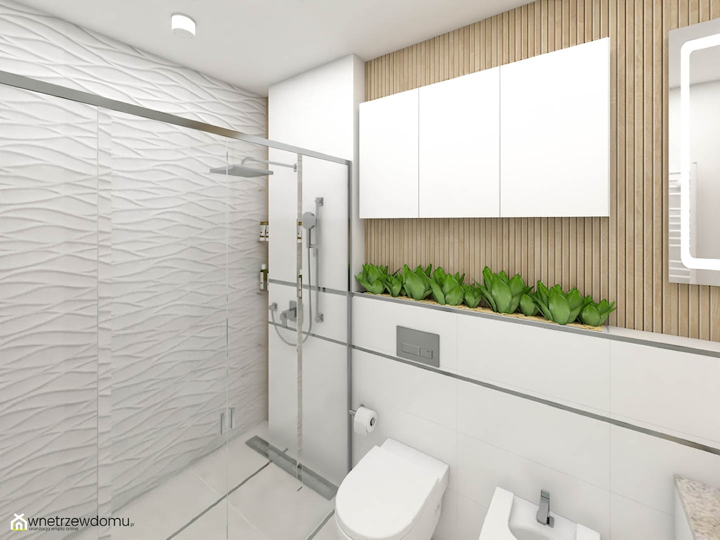 Strukturalne płytki w jasnej łazience - zdjęcie od wnetrzewdomu - Homebook