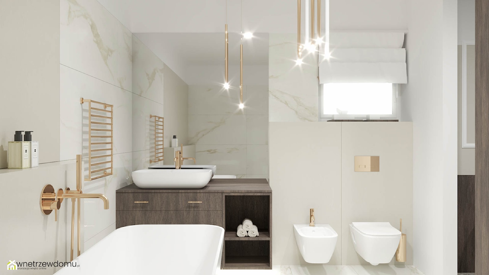 Łazienka glamour - złoto i biały marmur - zdjęcie od wnetrzewdomu - Homebook