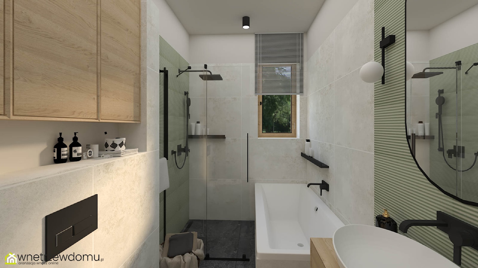 Jasna łazienka z zielonymi płytkami - zdjęcie od wnetrzewdomu - Homebook