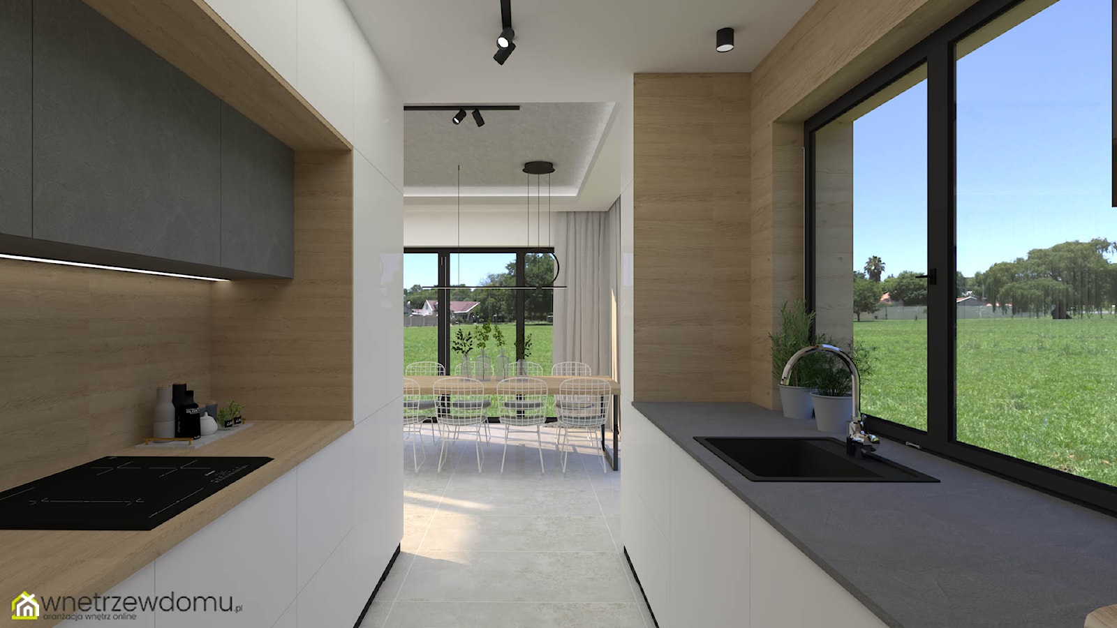 Nowoczesny, minimalistyczny salon z kuchnią - zdjęcie od wnetrzewdomu - Homebook