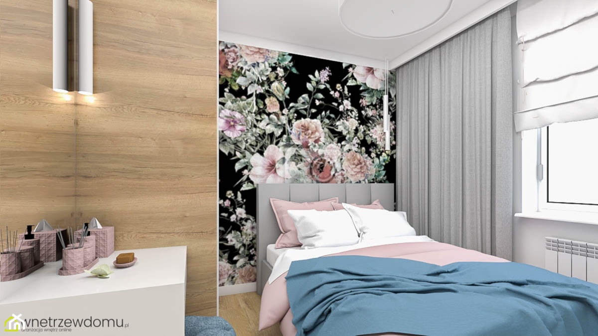 Sypialnia z kwiecistą tapetą - zdjęcie od wnetrzewdomu - Homebook