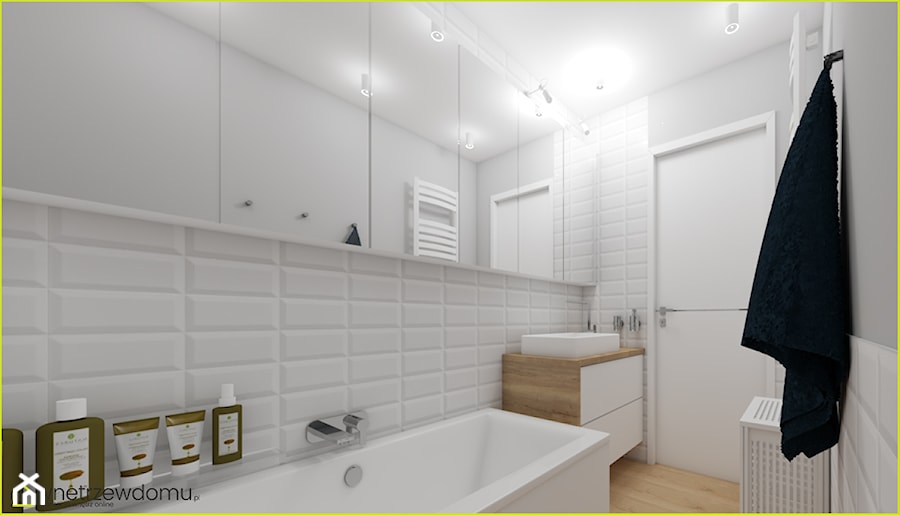 łazienka z miętowym kolorem - Średnia bez okna z lustrem z punktowym oświetleniem łazienka, styl skandynawski - zdjęcie od wnetrzewdomu