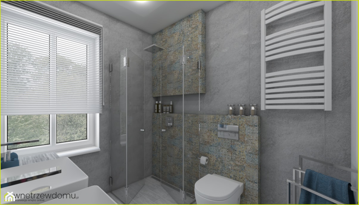 Mała łazienka z prysznicem i pralką - Średnia z punktowym oświetleniem łazienka z oknem, styl nowoczesny - zdjęcie od wnetrzewdomu - Homebook