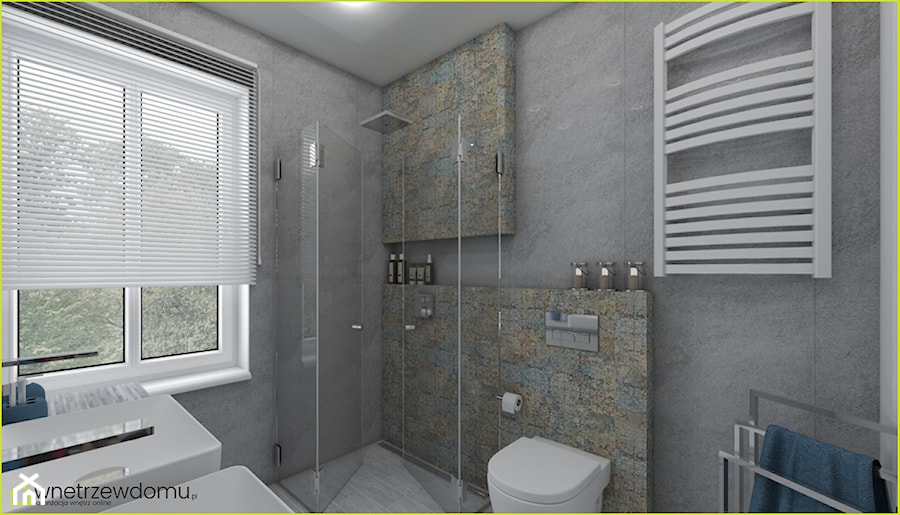 Mała łazienka z prysznicem i pralką - Średnia z punktowym oświetleniem łazienka z oknem, styl nowoczesny - zdjęcie od wnetrzewdomu