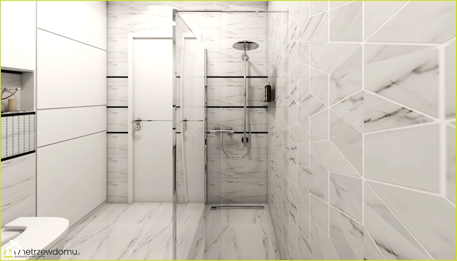 łazienka z marmurową mozaiką - Średnia bez okna z marmurową podłogą łazienka, styl glamour - zdjęcie od wnetrzewdomu