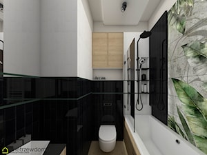 Łazienka w połączeniu czerni bieli i zieleni - zdjęcie od wnetrzewdomu