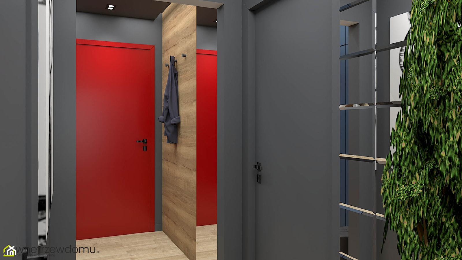 Nowoczesny hol z czerwonymi drzwiami - zdjęcie od wnetrzewdomu - Homebook