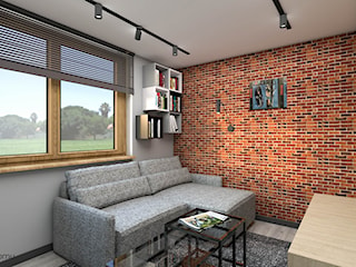 Pokój dla nastolatka ze ścianą wykończoną cegłą
