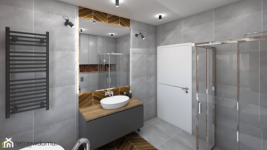 łazienka - nowoczesność z industrialną nutą - Średnia bez okna z lustrem z punktowym oświetleniem łazienka, styl industrialny - zdjęcie od wnetrzewdomu