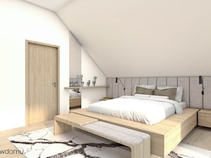 Jasna, przestronna sypialnia z pięknym drewnianym łóżkiem - zdjęcie od wnetrzewdomu