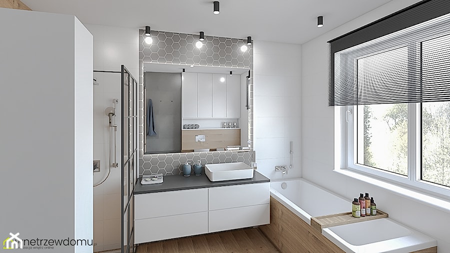 nowoczesna łazienka - wanna i prysznic - Średnia z lustrem z punktowym oświetleniem łazienka z oknem, styl nowoczesny - zdjęcie od wnetrzewdomu