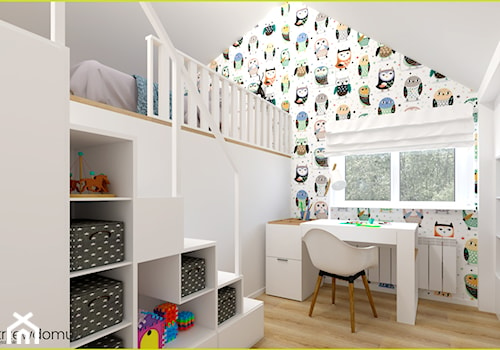 Pokój dziecięcy z antresolą - Średni biały pokój dziecka dla dziecka dla dziewczynki, styl skandynawski - zdjęcie od wnetrzewdomu