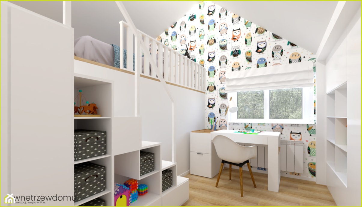 Pokój dziecięcy z antresolą - Średni biały pokój dziecka dla dziecka dla dziewczynki, styl skandynawski - zdjęcie od wnetrzewdomu - Homebook