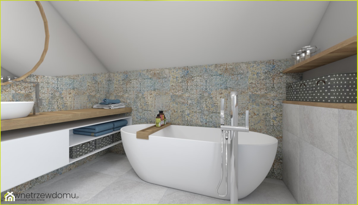 Łazienka na poddaszu z rustykalnymi elementami - zdjęcie od wnetrzewdomu - Homebook