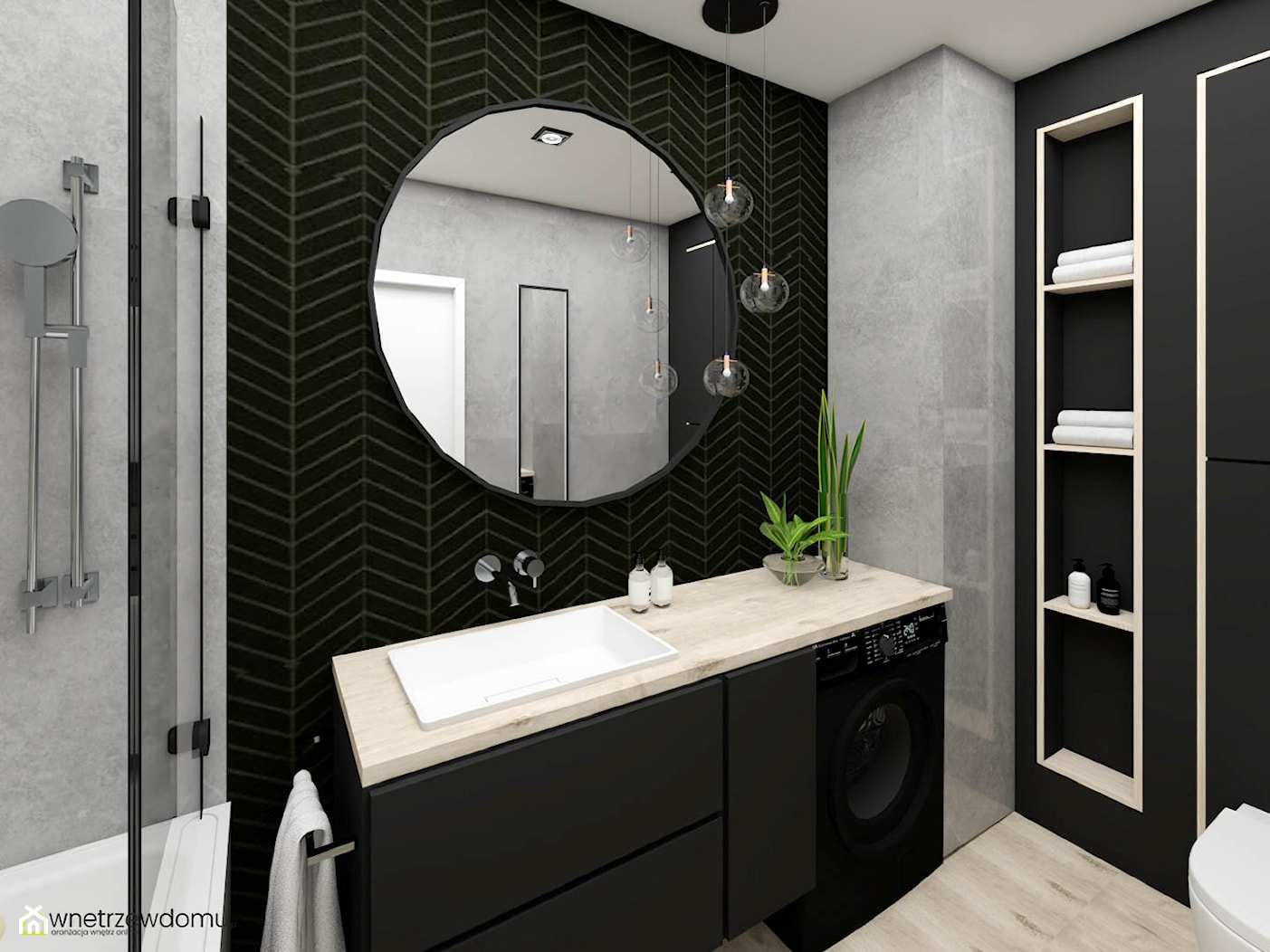 Połączenie szarości i czerni w łazience - zdjęcie od wnetrzewdomu - Homebook