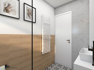 Łazienka w połączeniu kolorów betonu i drewna
