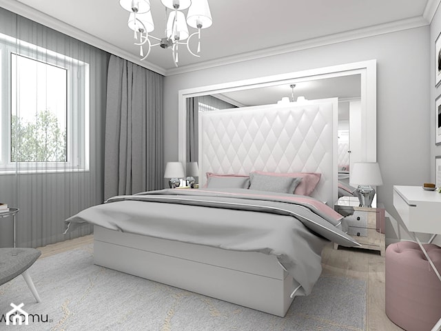 Kobieca sypialnia w stylu glamour