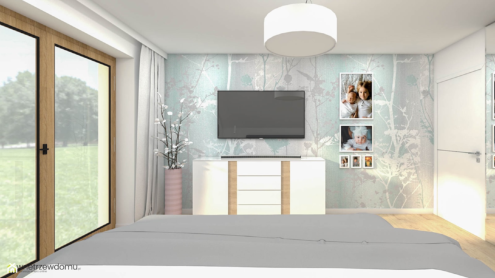 Sypialnia z tapetą w kwiaty - zdjęcie od wnetrzewdomu - Homebook