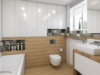 Jasna łazienka – biel i drewno