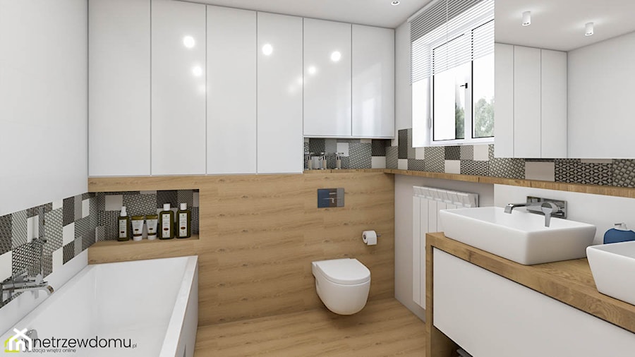 Jasna łazienka - biel i drewno - zdjęcie od wnetrzewdomu