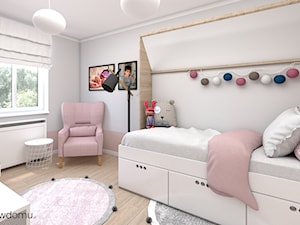dziewczęcy pokój z miejscem dla gości - Średni szary pokój dziecka dla nastolatka dla dziewczynki, styl skandynawski - zdjęcie od wnetrzewdomu