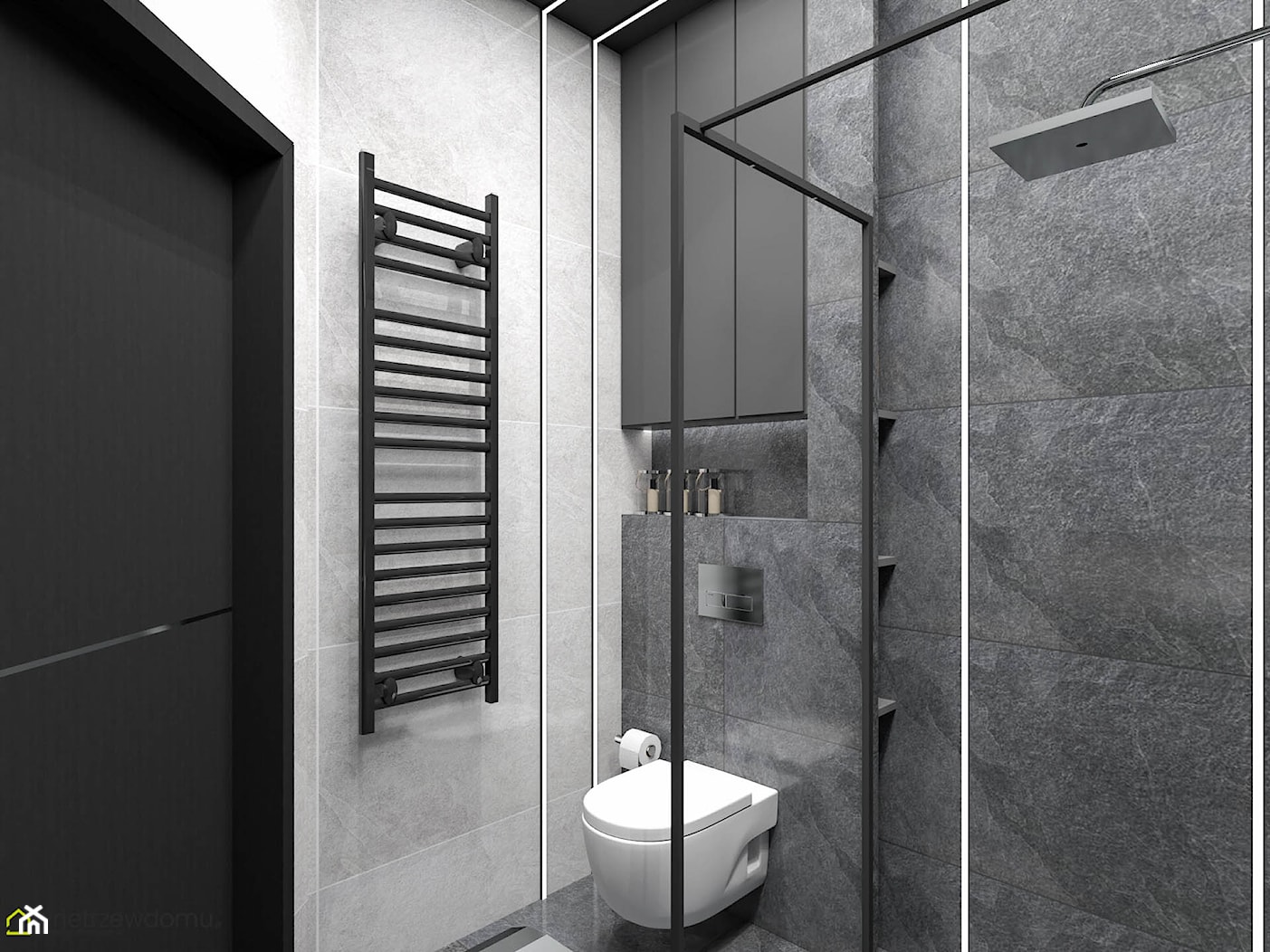 Mała ciemna łazienka z kabiną prysznicową - zdjęcie od wnetrzewdomu - Homebook