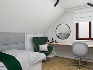 Pokój dla nastolatki na poddaszu - Średnia biała z biurkiem sypialnia na poddaszu, styl skandynawski - zdjęcie od wnetrzewdomu