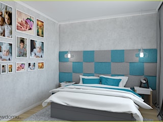 nowoczesna sypialnia z dużym zagłówkiem