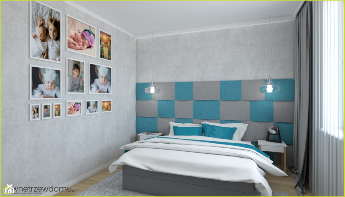 nowoczesna sypialnia z dużym zagłówkiem - Sypialnia, styl nowoczesny - zdjęcie od wnetrzewdomu - Homebook