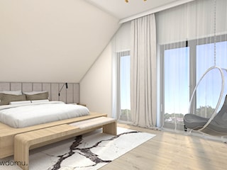 Jasna , przestronna sypialnia z pięknym drewnianym łóżkiem