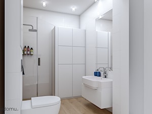 mała łazienka w dwóch wersjach - Mała bez okna z lustrem z punktowym oświetleniem łazienka, styl skandynawski - zdjęcie od wnetrzewdomu