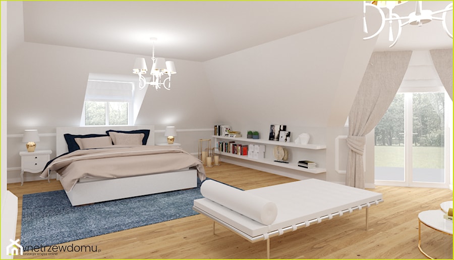 Sypialnia z leżanką - Duża biała sypialnia na poddaszu, styl tradycyjny - zdjęcie od wnetrzewdomu