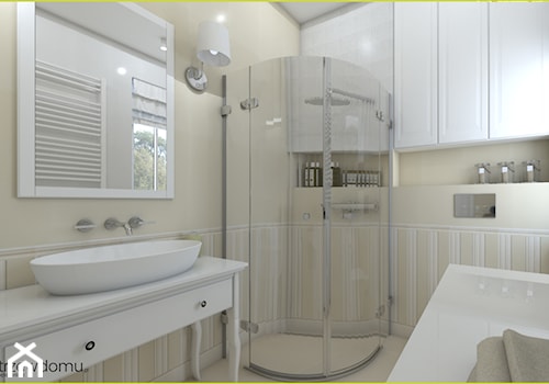 łazienka z angielską elegancją - Średnia z lustrem z punktowym oświetleniem łazienka z oknem, styl rustykalny - zdjęcie od wnetrzewdomu
