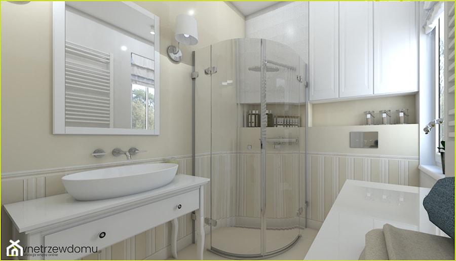 łazienka z angielską elegancją - Średnia z lustrem z punktowym oświetleniem łazienka z oknem, styl rustykalny - zdjęcie od wnetrzewdomu