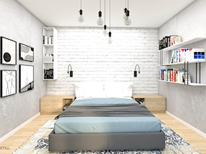Jasna przestronna sypialnia z białą cegłą - zdjęcie od wnetrzewdomu