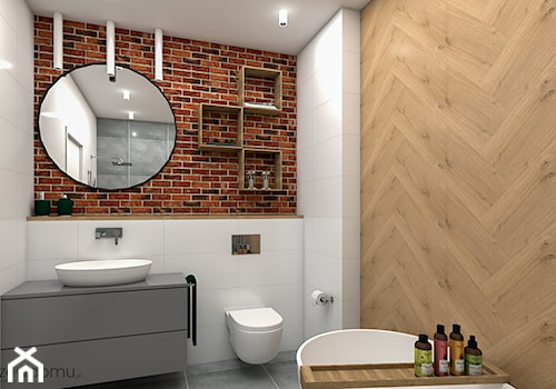duża łazienka z wanną i prysznicem - Mała bez okna z lustrem z punktowym oświetleniem łazienka, styl nowoczesny - zdjęcie od wnetrzewdomu