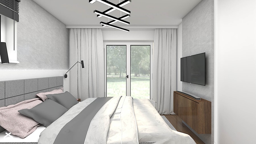 Nowoczesna sypialnia z betonem architektonicznym na ścianie - zdjęcie od wnetrzewdomu