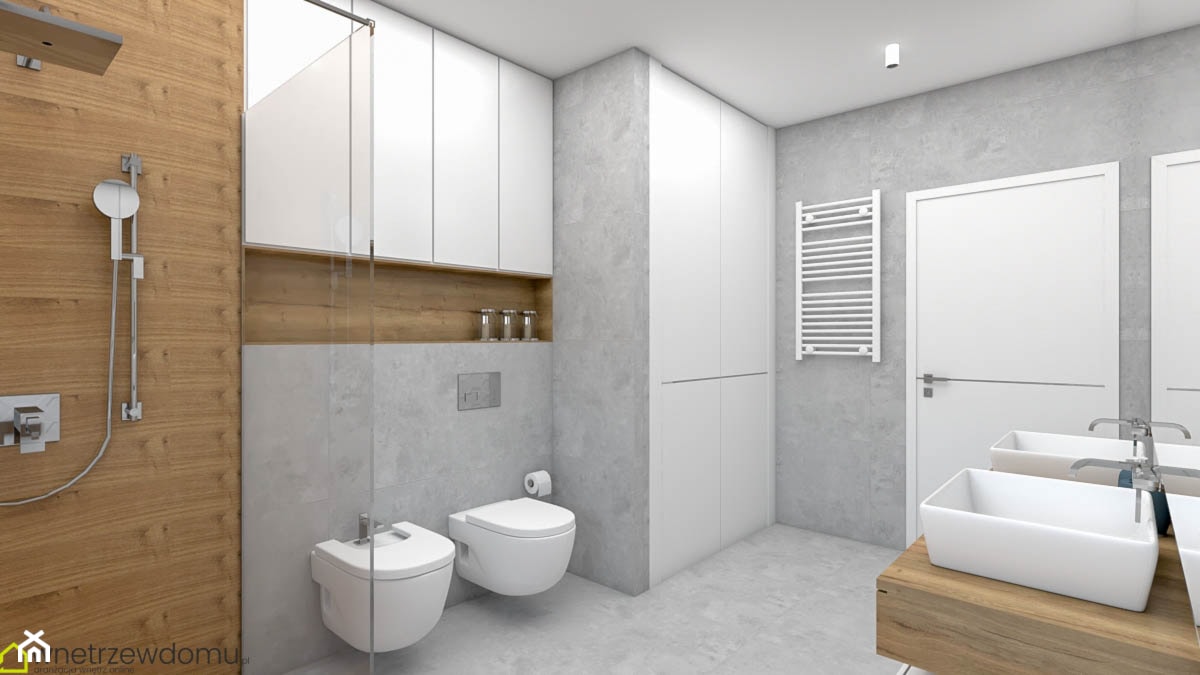 nowoczesna łazienka - biała z drewnem - Łazienka, styl nowoczesny - zdjęcie od wnetrzewdomu - Homebook