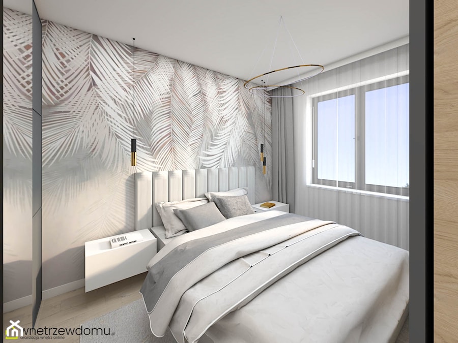 Jasna, nowoczesna sypialnia z delikatną tapetą - zdjęcie od wnetrzewdomu