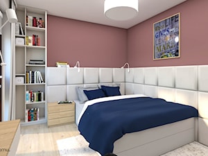 Nowoczesna sypialnia z ciekawym dodatkiem kolorystycznym - zdjęcie od wnetrzewdomu