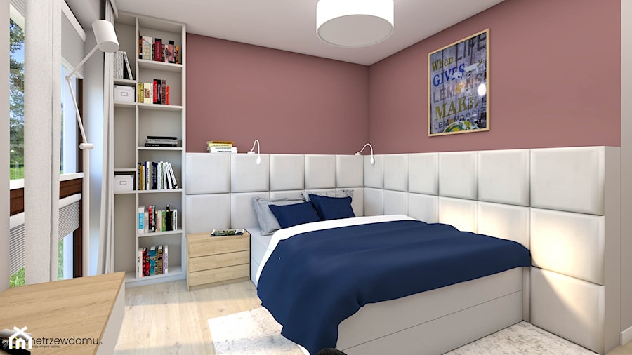 Nowoczesna sypialnia z ciekawym dodatkiem kolorystycznym - zdjęcie od wnetrzewdomu