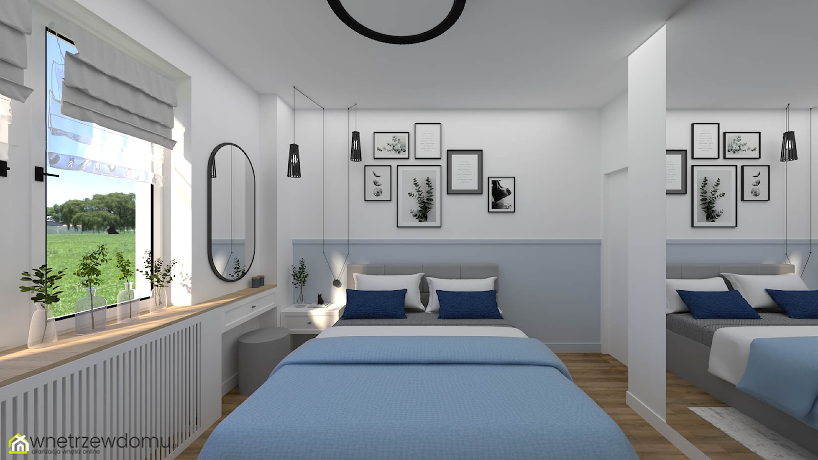 Przytulna sypialnia z niebieską lamperią - zdjęcie od wnetrzewdomu - Homebook