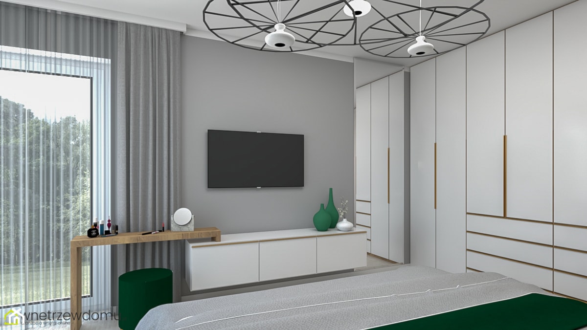 nowoczesna sypialnia z kolorem butelkowej zieleni - Średnia szara sypialnia, styl nowoczesny - zdjęcie od wnetrzewdomu - Homebook
