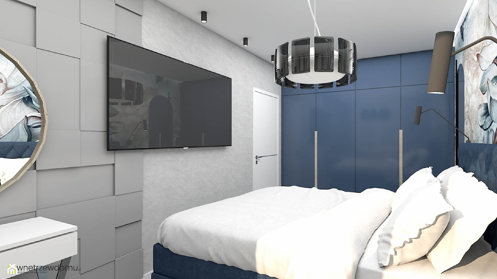 Sypialnia z niebieskim wykończeniem - zdjęcie od wnetrzewdomu - Homebook
