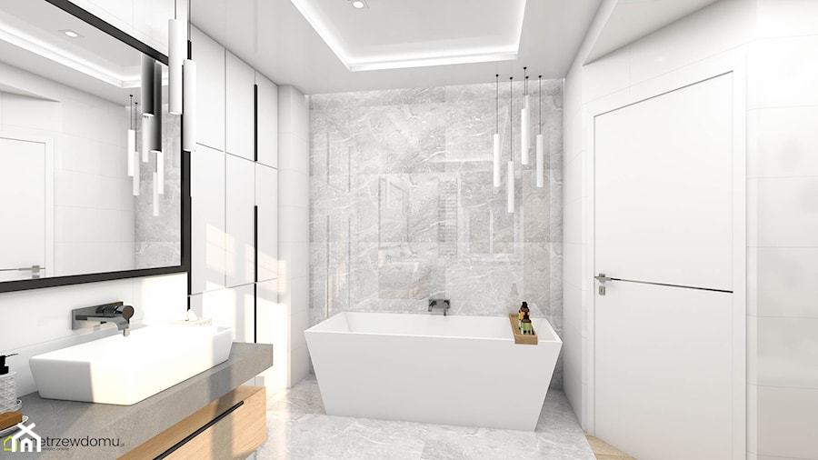 Nowoczesna przestronna łazienka z wanną i kabiną prysznicową - zdjęcie od wnetrzewdomu
