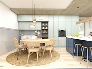 Połączenie faktur i kolorów w salonie z kuchnią - zdjęcie od wnetrzewdomu