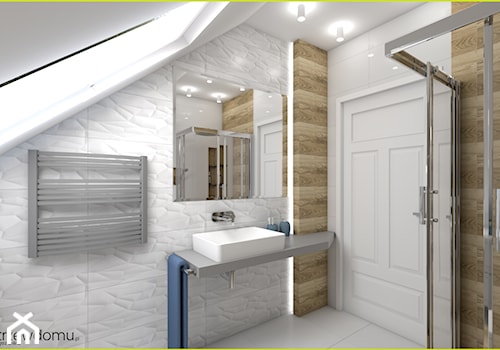Łazienka na poddaszu - Średnia na poddaszu z lustrem z punktowym oświetleniem łazienka z oknem, styl skandynawski - zdjęcie od wnetrzewdomu