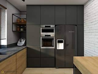 Połączenie czerni i drewna  w kuchni